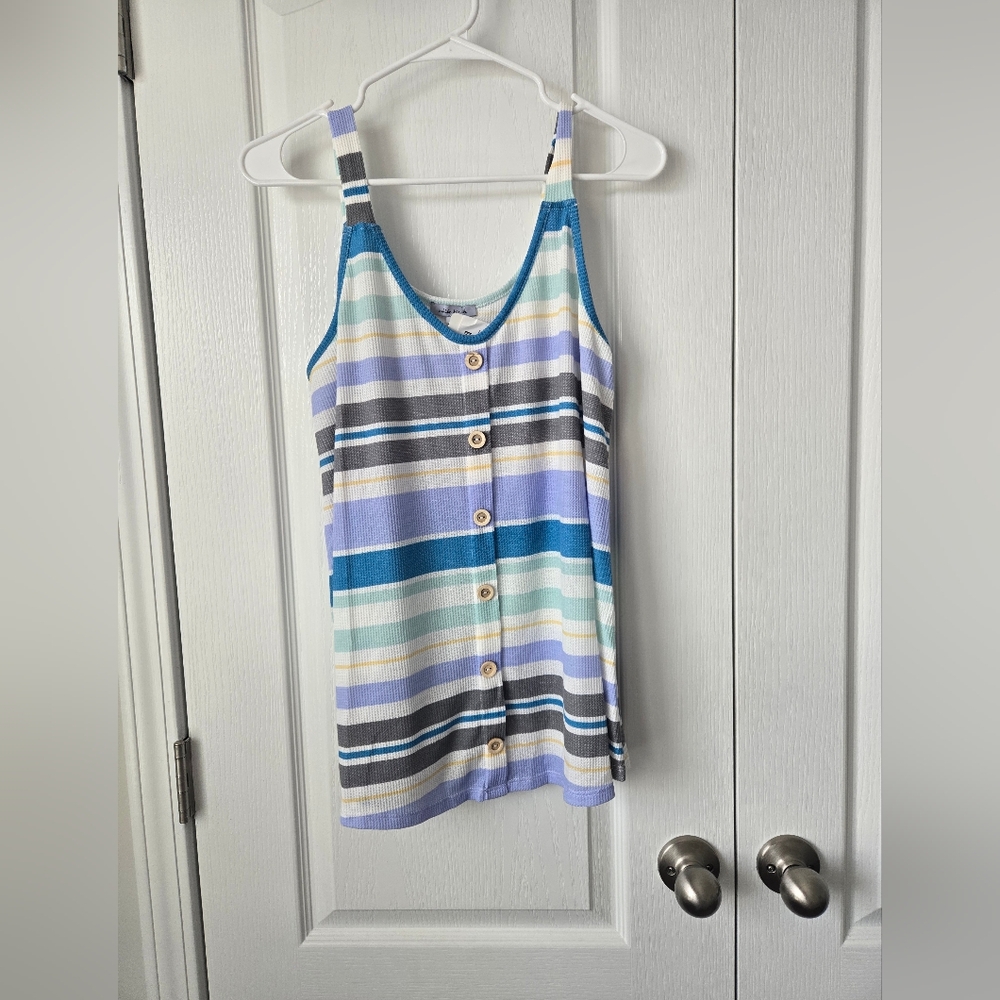 White Birch Striped Button-Down Tank Top NWT